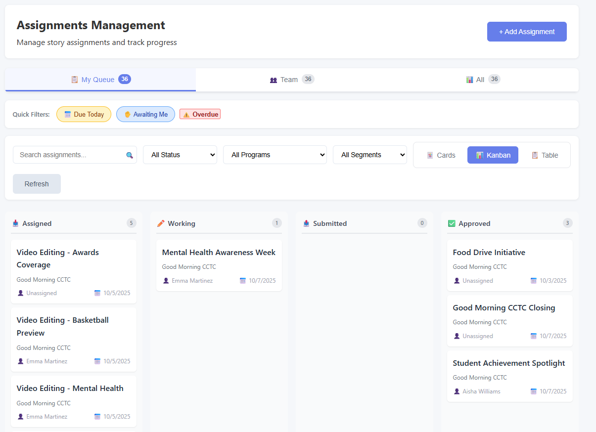 Assignments Kanban Board
