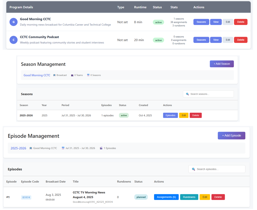 Program Season Episode Management